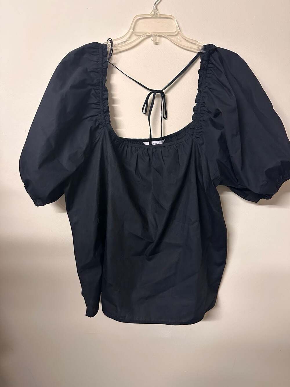Nine West Black Square Neck Puff Sleeve Tie-Back Blouse XXL